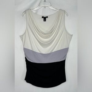 White House Black Market Color Block Blouse White‎ Black Gray Cowl Neck Sz XL